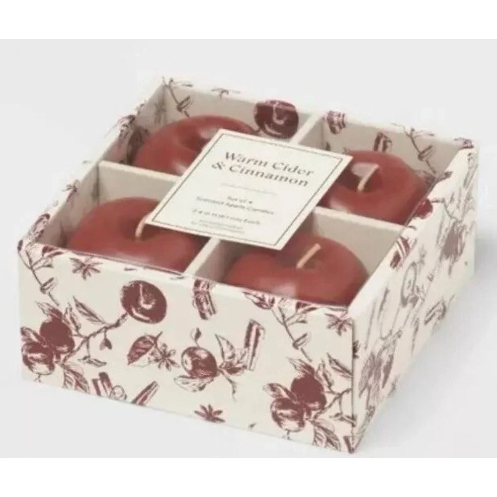 Apple Shape Candles Warm Cider & Cinnamon Scent Threshold set of 4 Cozy NEW